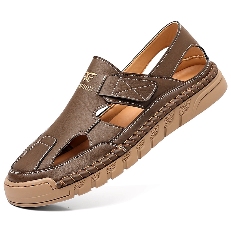 Tépőzáras férfi alkalmi üreges lyukú cipő szandál üzleti nyári baotou bebújós férfi gumitalpú cipő