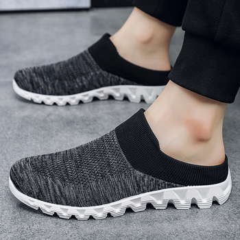 Nauji megzti sportbačiai su gobtuvu, vyriški užmaunami batai, vyriški laisvalaikio batai, kvėpuojantys, madingi medžiaginiai batai