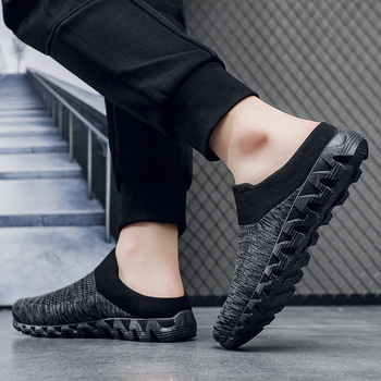 Nauji megzti sportbačiai su gobtuvu, vyriški užmaunami batai, vyriški laisvalaikio batai, kvėpuojantys, madingi medžiaginiai batai