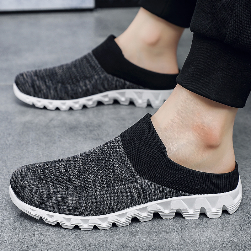 Nauji megzti sportbačiai su gobtuvu, vyriški užmaunami batai, vyriški laisvalaikio batai, kvėpuojantys, madingi medžiaginiai batai