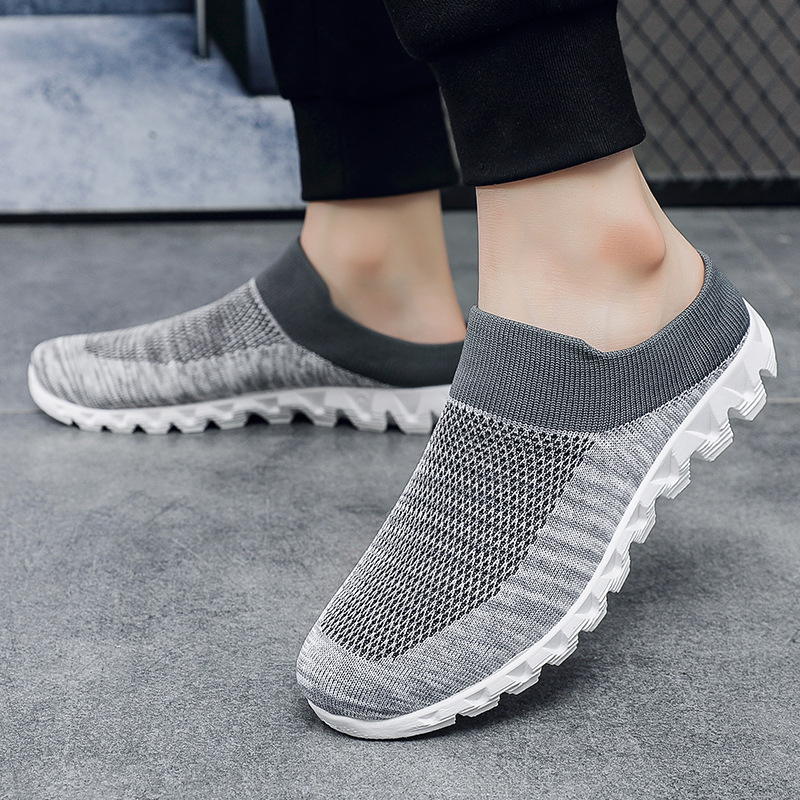 Nauji megzti sportbačiai su gobtuvu, vyriški užmaunami batai, vyriški laisvalaikio batai, kvėpuojantys, madingi medžiaginiai batai