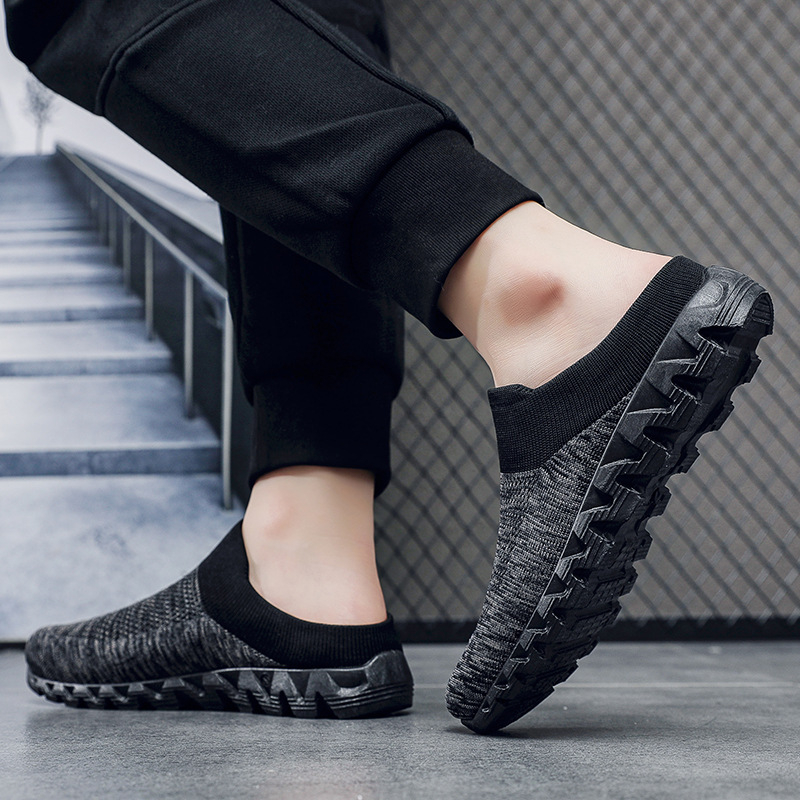 Nauji megzti sportbačiai su gobtuvu, vyriški užmaunami batai, vyriški laisvalaikio batai, kvėpuojantys, madingi medžiaginiai batai