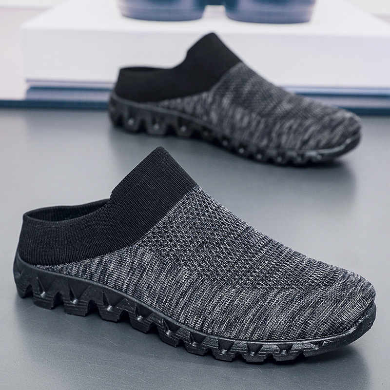 Nauji megzti sportbačiai su gobtuvu, vyriški užmaunami batai, vyriški laisvalaikio batai, kvėpuojantys, madingi medžiaginiai batai