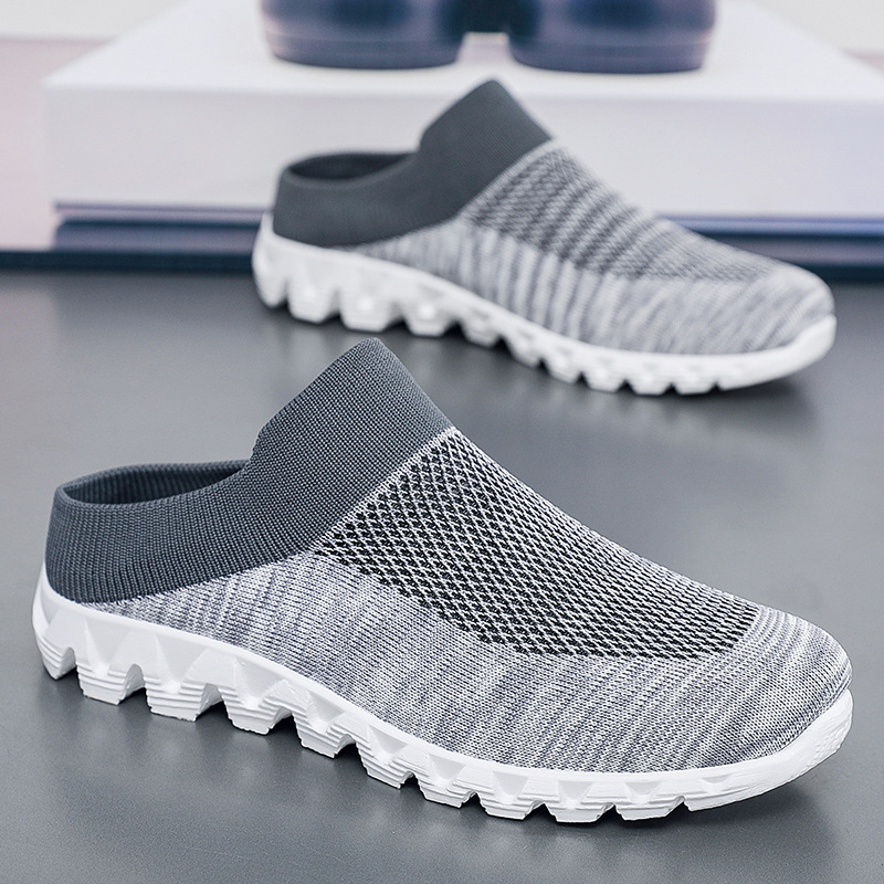 Nauji megzti sportbačiai su gobtuvu, vyriški užmaunami batai, vyriški laisvalaikio batai, kvėpuojantys, madingi medžiaginiai batai