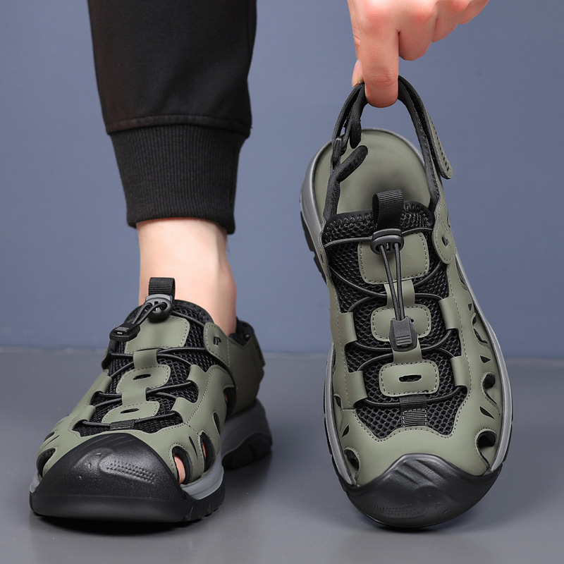 Sandale transfrontaliere pentru bărbați, sandale de plajă cu plasă de vară pentru bărbați, saboți de sport și agrement în aer liber, cu plasă respirabilă, cu goluri