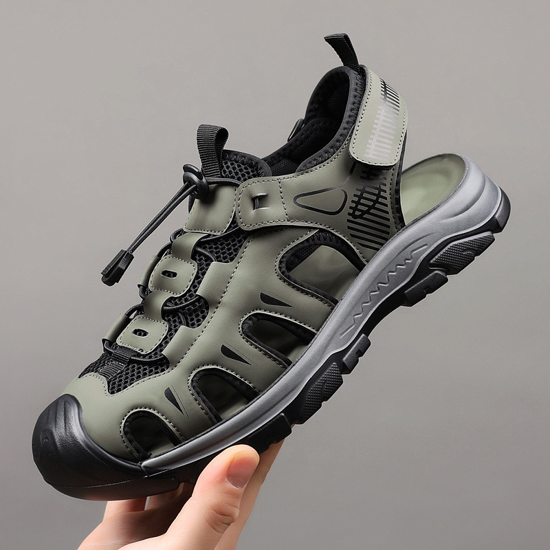 Sandale transfrontaliere pentru bărbați, sandale de plajă cu plasă de vară pentru bărbați, saboți de sport și agrement în aer liber, cu plasă respirabilă, cu goluri