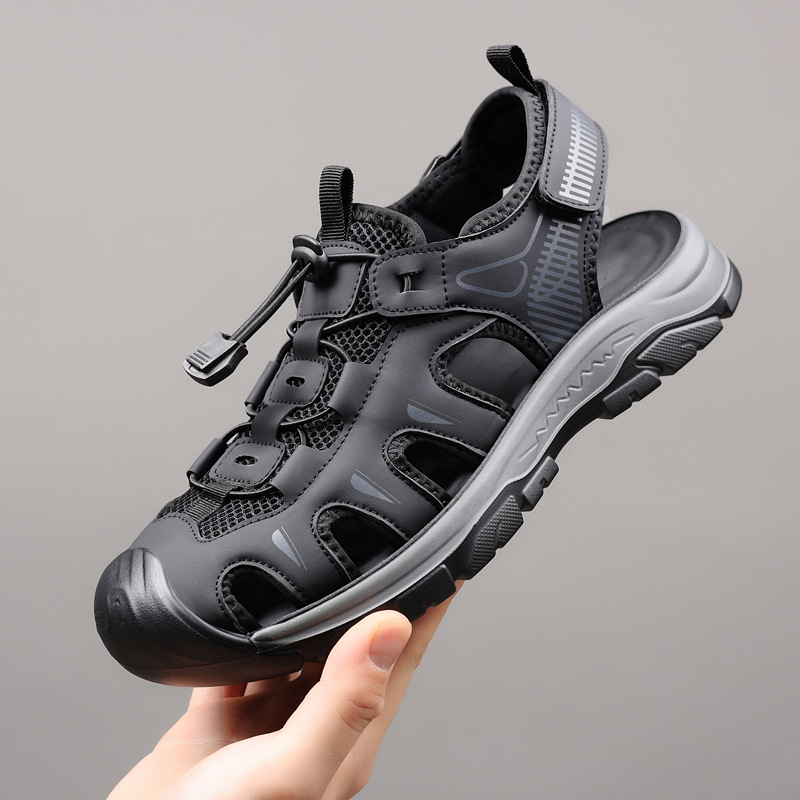 Sandale transfrontaliere pentru bărbați, sandale de plajă cu plasă de vară pentru bărbați, saboți de sport și agrement în aer liber, cu plasă respirabilă, cu goluri