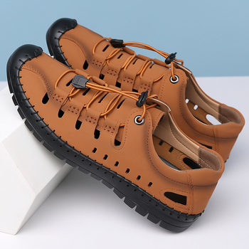 2024 Καλοκαιρινά Νέα Ανδρικά Δερμάτινα Σανδάλια Χειροποίητα Εξωτερικού Εμπορίου Διασυνοριακά Μαλακή Σόλα Ελαφριά Μονοστρωματικά Παπούτσια για Νέους Άνδρες