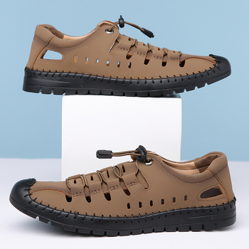 2024 Καλοκαιρινά Νέα Ανδρικά Δερμάτινα Σανδάλια Χειροποίητα Εξωτερικού Εμπορίου Διασυνοριακά Μαλακή Σόλα Ελαφριά Μονοστρωματικά Παπούτσια για Νέους Άνδρες