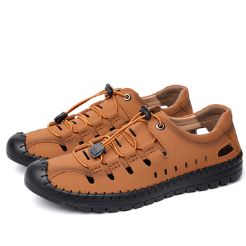 2024 Καλοκαιρινά Νέα Ανδρικά Δερμάτινα Σανδάλια Χειροποίητα Εξωτερικού Εμπορίου Διασυνοριακά Μαλακή Σόλα Ελαφριά Μονοστρωματικά Παπούτσια για Νέους Άνδρες