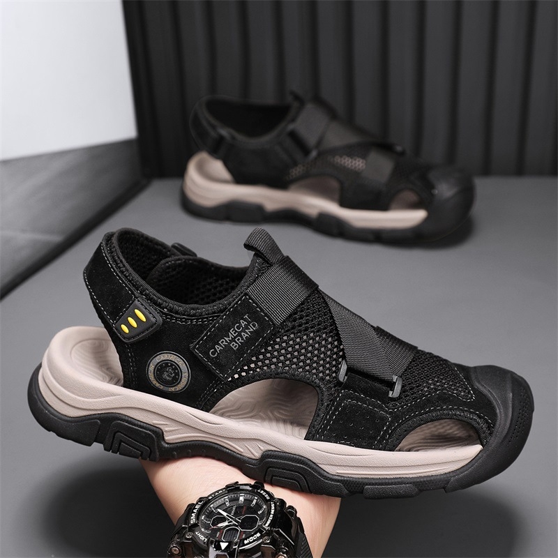 Sandale pentru bărbați Baotou, pantofi de plajă casual de vară cu explozii, confortabili, antiderapanți, pentru bărbați, pantofi de vârstă mijlocie și vârstnici, mărimea 46