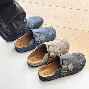 Σχεδιαστής 2025 Denim Καλοκαιρινά υψηλής ποιότητας αναπνεύσιμα ανδρικά παπούτσια Bocon Half Leg Peas, σανδάλια, ανδρικά παπούτσια