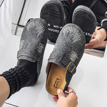 Σχεδιαστής 2025 Denim Καλοκαιρινά υψηλής ποιότητας αναπνεύσιμα ανδρικά παπούτσια Bocon Half Leg Peas, σανδάλια, ανδρικά παπούτσια