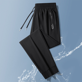 Pantaloni de mătase de gheață, pantaloni subțiri de vară pentru bărbați, 2025, noi, lejeri, cu nod la picioare, cu uscare rapidă, pantaloni casual drepți pentru bărbați de vară