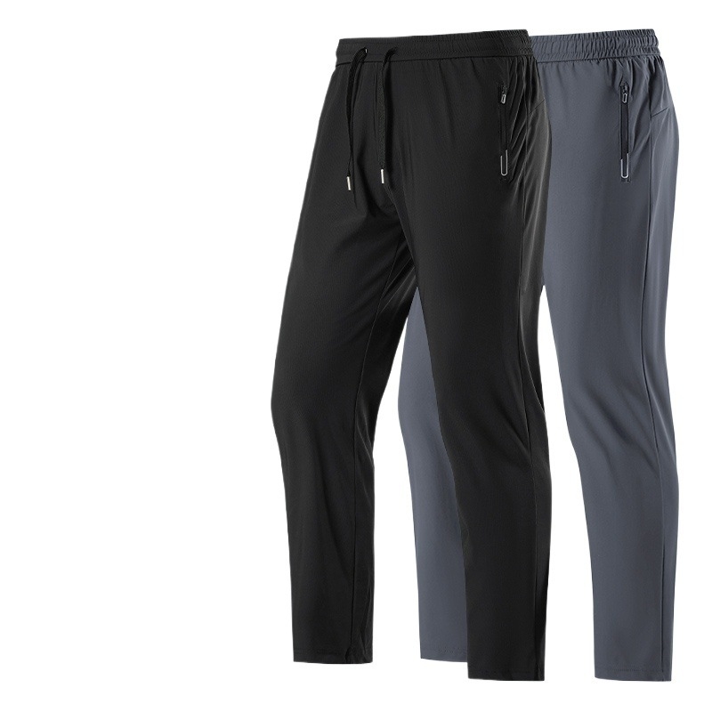 Pantaloni de mătase de gheață, pantaloni subțiri de vară pentru bărbați, 2025, noi, lejeri, cu nod la picioare, cu uscare rapidă, pantaloni casual drepți pentru bărbați de vară