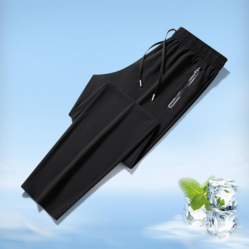 Pantaloni de mătase de gheață, pantaloni subțiri de vară pentru bărbați, 2025, noi, lejeri, cu nod la picioare, cu uscare rapidă, pantaloni casual drepți pentru bărbați de vară