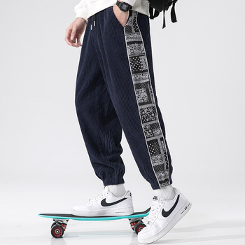 Pantaloni sport pentru bărbați, stil chinezesc, stil japonez, de dimensiuni mari, toamna și iarna 2025, stil național chinezesc, trend național, din catifea reiată, casual, pantaloni sport pentru bărbați