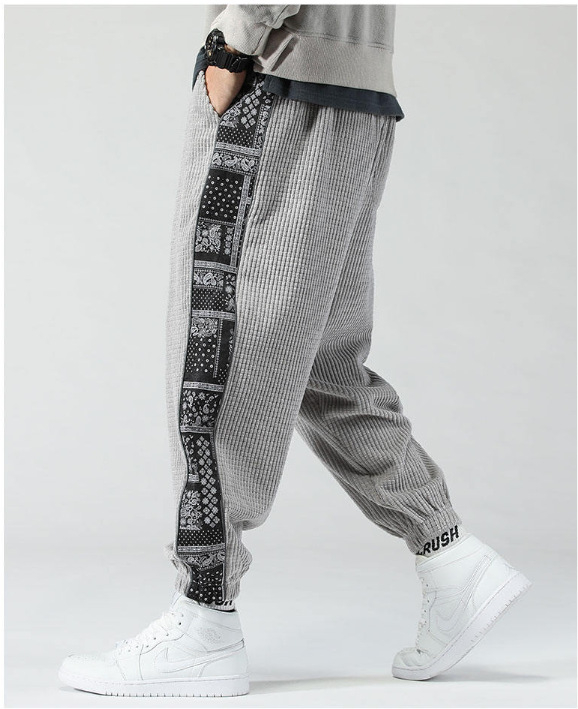Pantaloni sport pentru bărbați, stil chinezesc, stil japonez, de dimensiuni mari, toamna și iarna 2025, stil național chinezesc, trend național, din catifea reiată, casual, pantaloni sport pentru bărbați