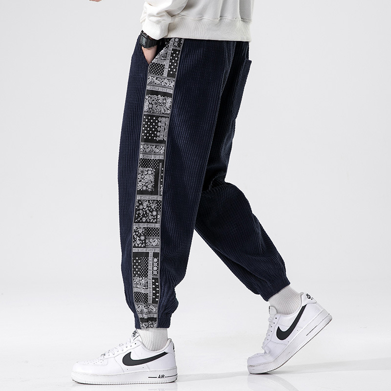 Pantaloni sport pentru bărbați, stil chinezesc, stil japonez, de dimensiuni mari, toamna și iarna 2025, stil național chinezesc, trend național, din catifea reiată, casual, pantaloni sport pentru bărbați