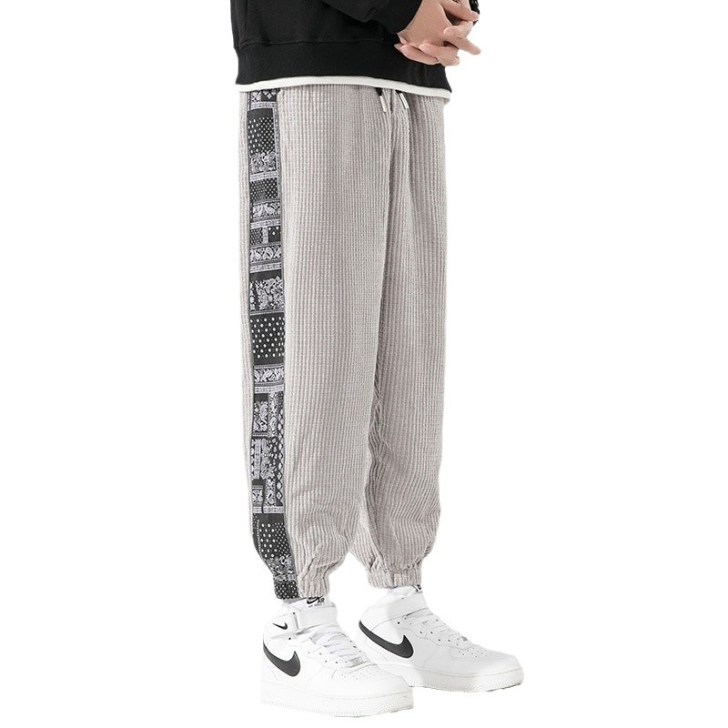 Pantaloni sport pentru bărbați, stil chinezesc, stil japonez, de dimensiuni mari, toamna și iarna 2025, stil național chinezesc, trend național, din catifea reiată, casual, pantaloni sport pentru bărbați