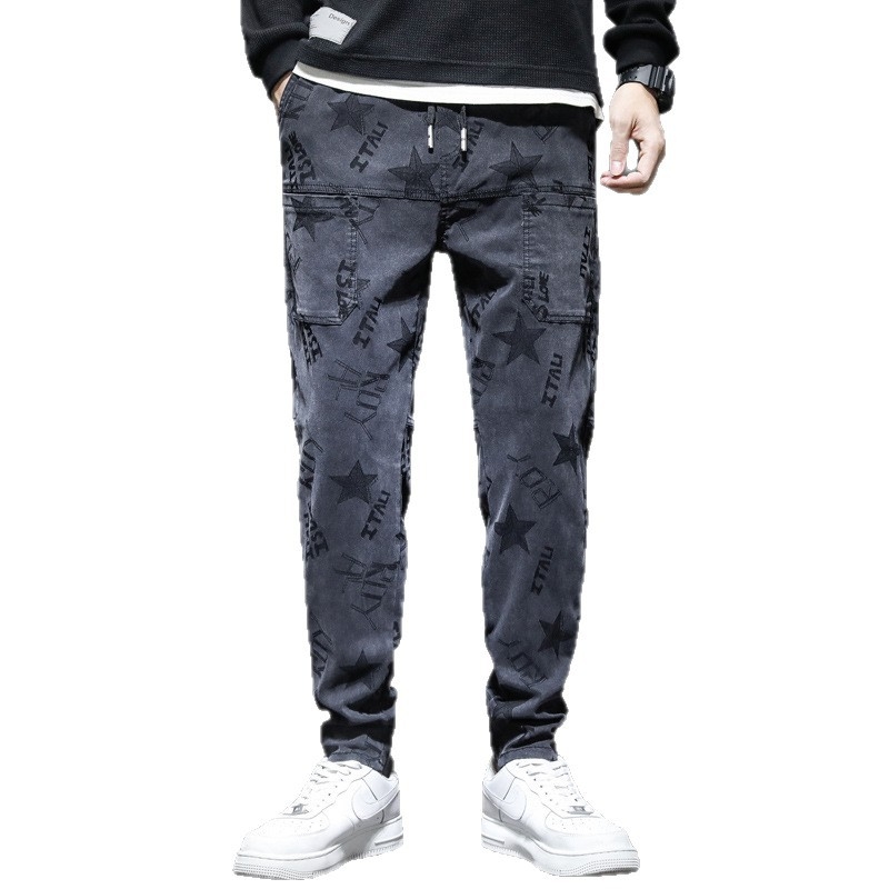 Őszi és téli gyapjúbéléssel ellátott, vastagított lezser nadrág, férfi nadrág, divatos márkájú, álcázó mintás, jacquard farmer, őszi és téli laza hosszú nadrág férfiaknak