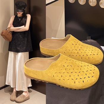 Üreges kivágású női klumpa, új tavaszi, sokoldalú, lapos talpú, Birkenstock stílusú bebújós cipők