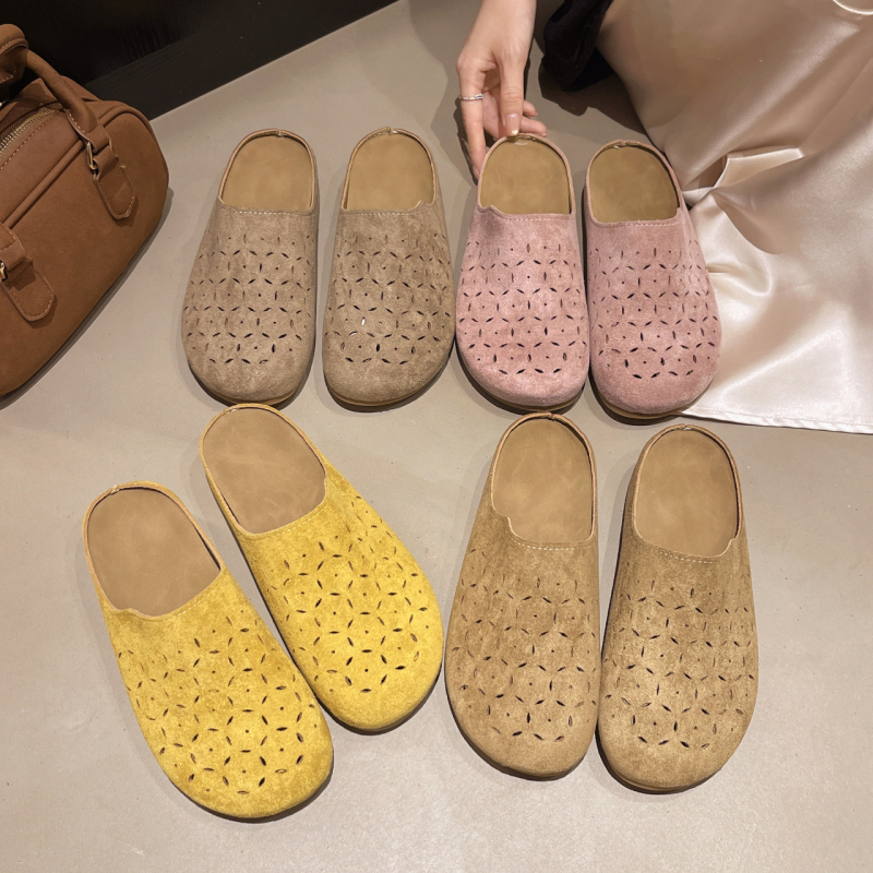 Üreges kivágású női klumpa, új tavaszi, sokoldalú, lapos talpú, Birkenstock stílusú bebújós cipők