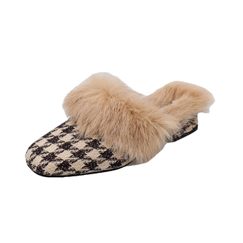 Hongkai ~ Korėjietiško stiliaus laisvalaikio šlepetės moterims 2023 rudens ir žiemos smailiomis nosimis uždaros šlepetės su pūkuotomis nosimis moteriški madingi viršutiniai drabužiai