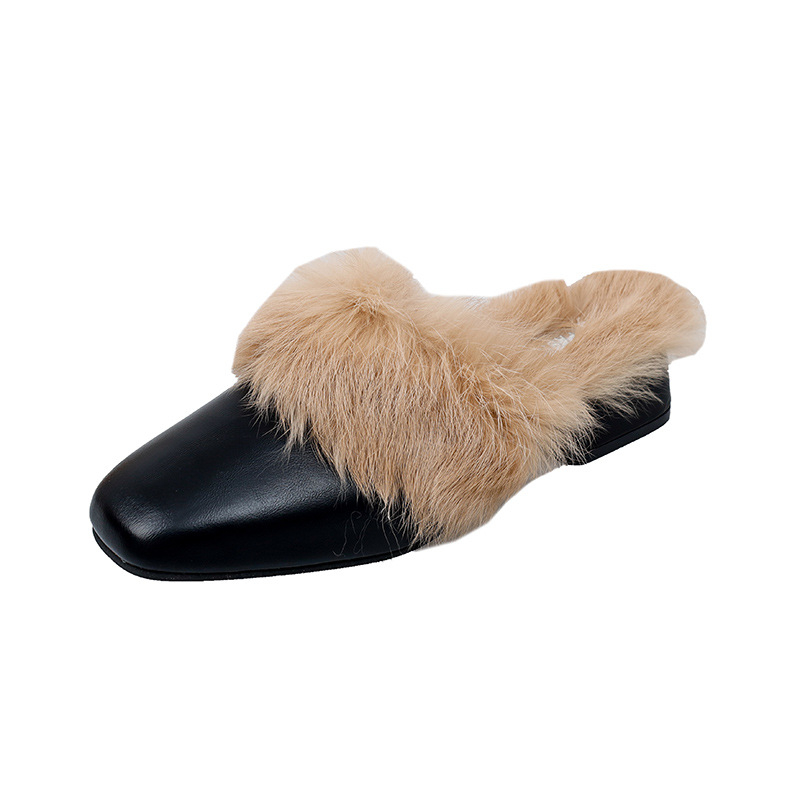 Hongkai ~ Korėjietiško stiliaus laisvalaikio šlepetės moterims 2023 rudens ir žiemos smailiomis nosimis uždaros šlepetės su pūkuotomis nosimis moteriški madingi viršutiniai drabužiai