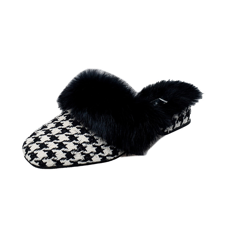 Hongkai ~ Korėjietiško stiliaus laisvalaikio šlepetės moterims 2023 rudens ir žiemos smailiomis nosimis uždaros šlepetės su pūkuotomis nosimis moteriški madingi viršutiniai drabužiai