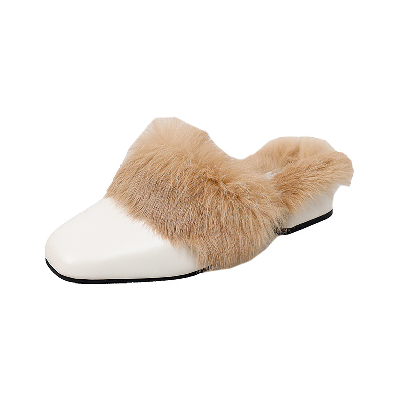 Hongkai ~ Korėjietiško stiliaus laisvalaikio šlepetės moterims 2023 rudens ir žiemos smailiomis nosimis uždaros šlepetės su pūkuotomis nosimis moteriški madingi viršutiniai drabužiai