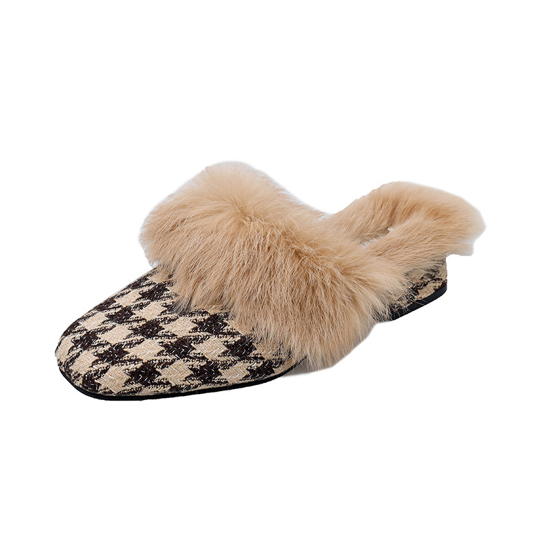 Hongkai ~ Korėjietiško stiliaus laisvalaikio šlepetės moterims 2023 rudens ir žiemos smailiomis nosimis uždaros šlepetės su pūkuotomis nosimis moteriški madingi viršutiniai drabužiai