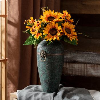 Jingdezhen New Chinoiserie Retro Old Zen įėjimo svetainės baldai su džiovintomis gėlėmis ir vandeniu iškelta keramine vaza