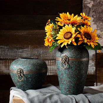 Jingdezhen New Chinoiserie Retro Old Zen įėjimo svetainės baldai su džiovintomis gėlėmis ir vandeniu iškelta keramine vaza