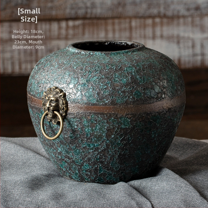 Jingdezhen New Chinoiserie Retro Old Zen įėjimo svetainės baldai su džiovintomis gėlėmis ir vandeniu iškelta keramine vaza