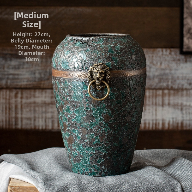 Jingdezhen New Chinoiserie Retro Old Zen įėjimo svetainės baldai su džiovintomis gėlėmis ir vandeniu iškelta keramine vaza