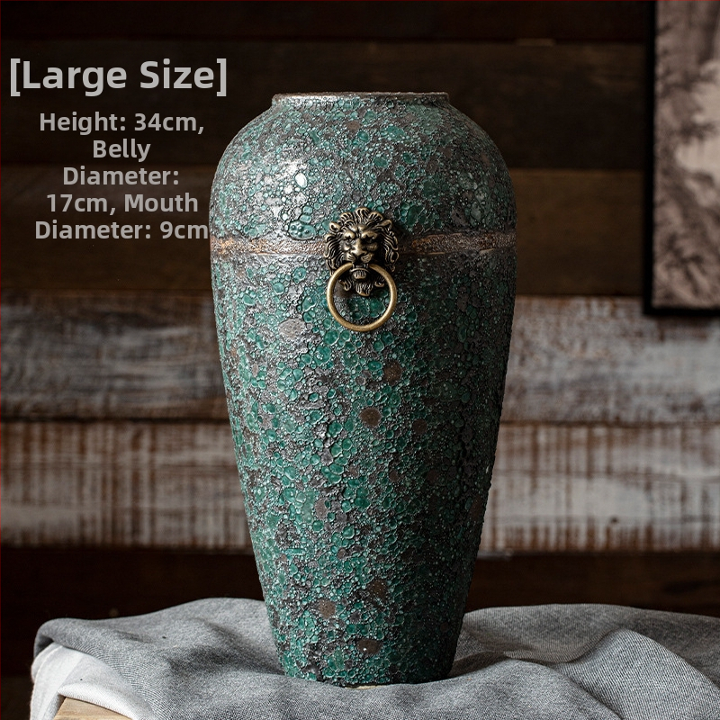 Jingdezhen New Chinoiserie Retro Old Zen įėjimo svetainės baldai su džiovintomis gėlėmis ir vandeniu iškelta keramine vaza