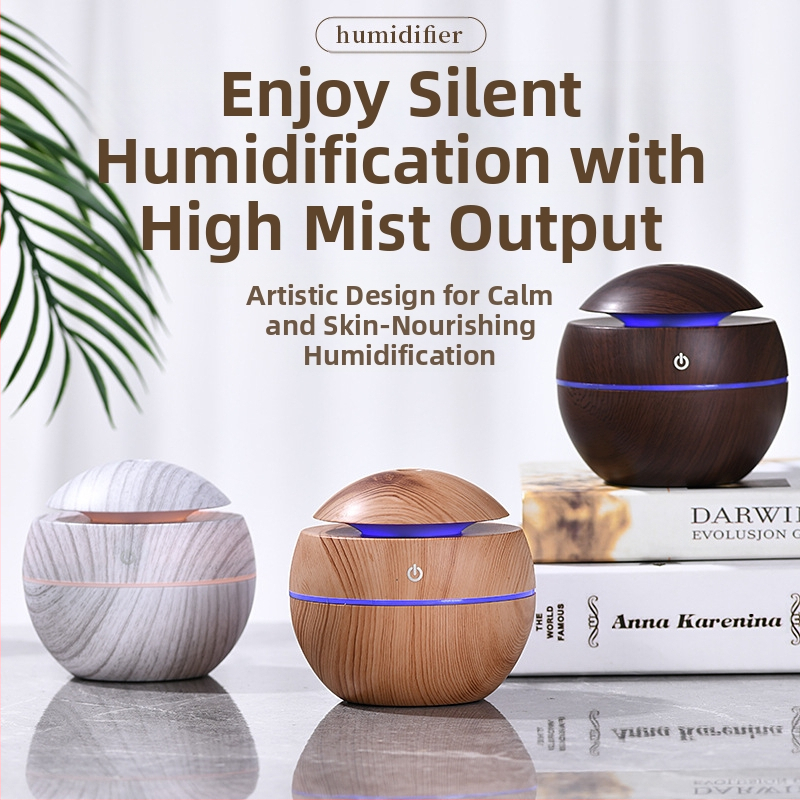 Kreatívna lopta USB Mini tienidlá Biele drevo Huby Zvlhčovač Farebná atmosféra Svetlo Stlmené Aromaterapia Domov