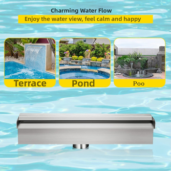 Tiesioginio gamyklinio tiekimo baseino fontanas iš nerūdijančio plieno, baseino krioklio perpildymo sistema su vamzdžių jungtimi, stačiakampis sodo lauko baseinas