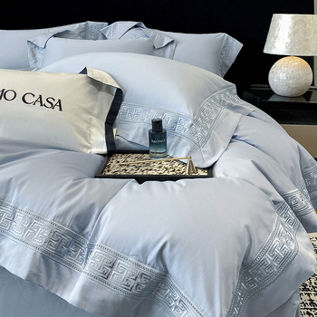 Berlyno ~ prancūziškas aukštos kokybės ilgapluoštės medvilnės grynos medvilnės siuvinėtas keturių dalių patalynės komplektas, paklodės, paklodės su guma, viengulė ir dvigulė patalynė