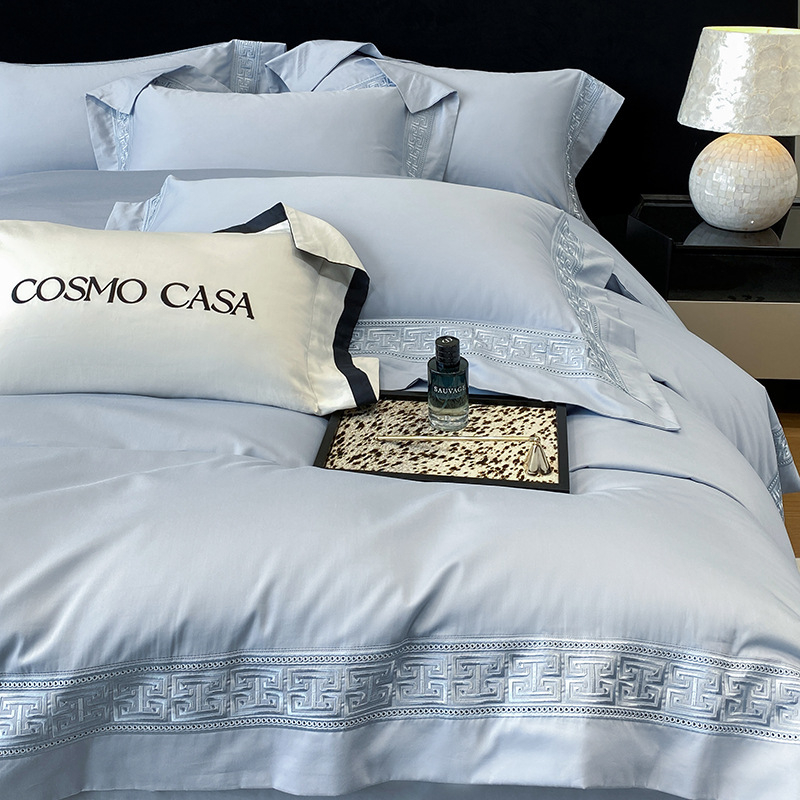 Berlyno ~ prancūziškas aukštos kokybės ilgapluoštės medvilnės grynos medvilnės siuvinėtas keturių dalių patalynės komplektas, paklodės, paklodės su guma, viengulė ir dvigulė patalynė