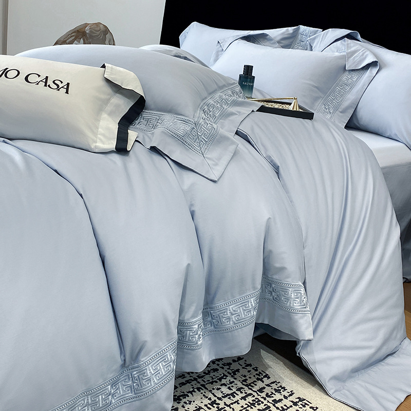 Berlyno ~ prancūziškas aukštos kokybės ilgapluoštės medvilnės grynos medvilnės siuvinėtas keturių dalių patalynės komplektas, paklodės, paklodės su guma, viengulė ir dvigulė patalynė