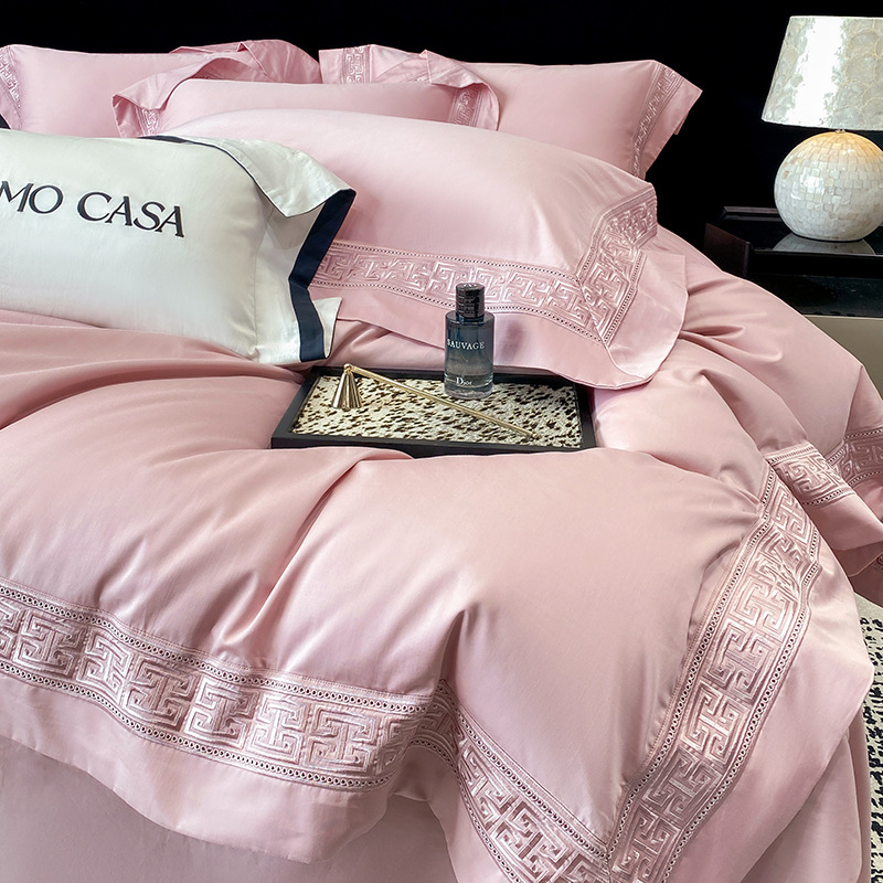 Berlyno ~ prancūziškas aukštos kokybės ilgapluoštės medvilnės grynos medvilnės siuvinėtas keturių dalių patalynės komplektas, paklodės, paklodės su guma, viengulė ir dvigulė patalynė