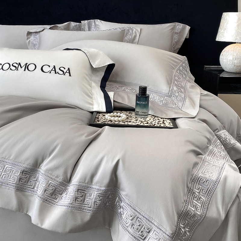 Berlyno ~ prancūziškas aukštos kokybės ilgapluoštės medvilnės grynos medvilnės siuvinėtas keturių dalių patalynės komplektas, paklodės, paklodės su guma, viengulė ir dvigulė patalynė