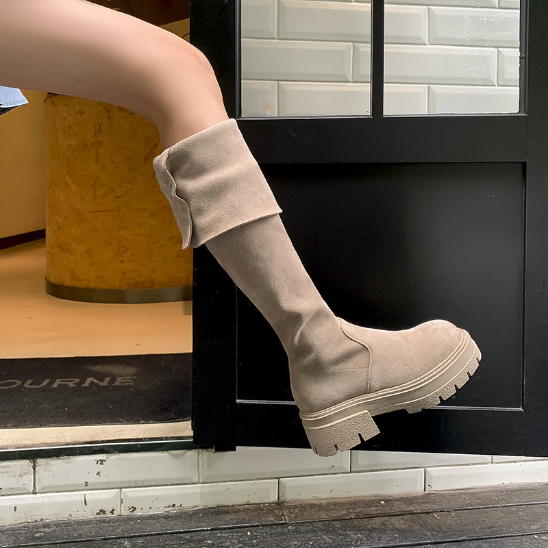 Kétrészes, bolyhos, magas sarkú csizma női velúr őszi-téli 2024-es új lovagcsizma vastag aljú cső térdig érő csizma