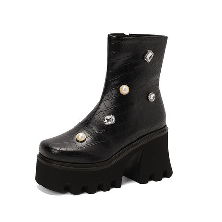 40-44 toamnă-iarnă retro stras nituri fund gros impermeabil platformă toc gros înalt cap pătrat cizme scurte pentru femei comerț exterior transfrontalier G348