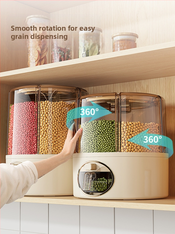 Кофа за съхранение на ориз за домакинско зърно, запечатана кутия за съхранение, устойчива на насекоми, влагоустойчива, класифицирана решетка, въртяща се кофа за съхранение