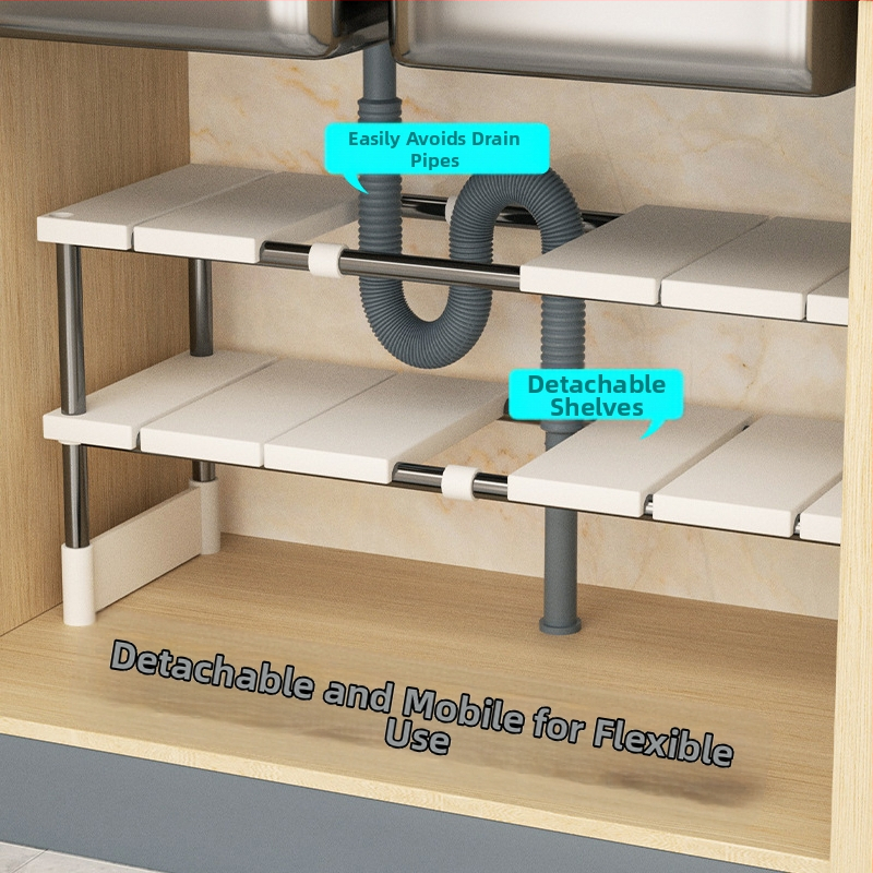 Разтегателен шкаф за съхранение на кухненски шкаф за мивка, ламиниран шкаф, многофункционален шкаф за съхранение на тенджери