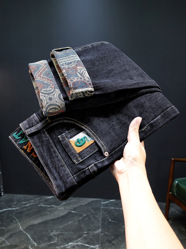 Őszi és téli robbanások luxus hímzett farmer férfi rugalmas, karcsúsított, egyenes, divatos, nyomtatott, divatos hosszú nadrág férfiaknak