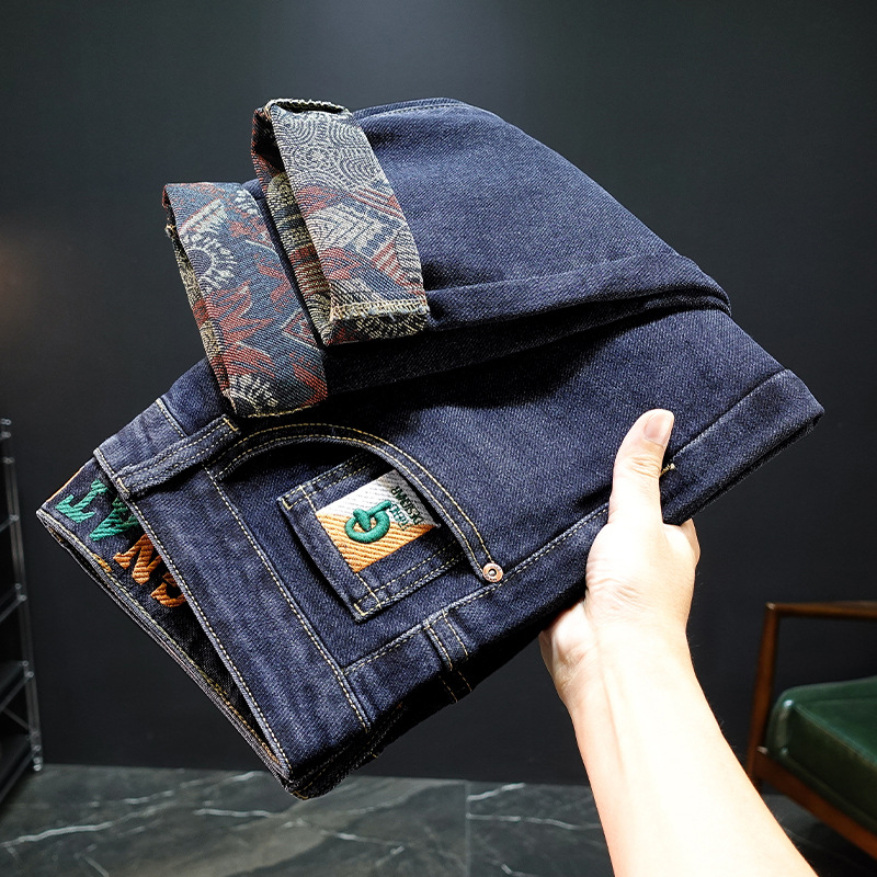 Őszi és téli robbanások luxus hímzett farmer férfi rugalmas, karcsúsított, egyenes, divatos, nyomtatott, divatos hosszú nadrág férfiaknak